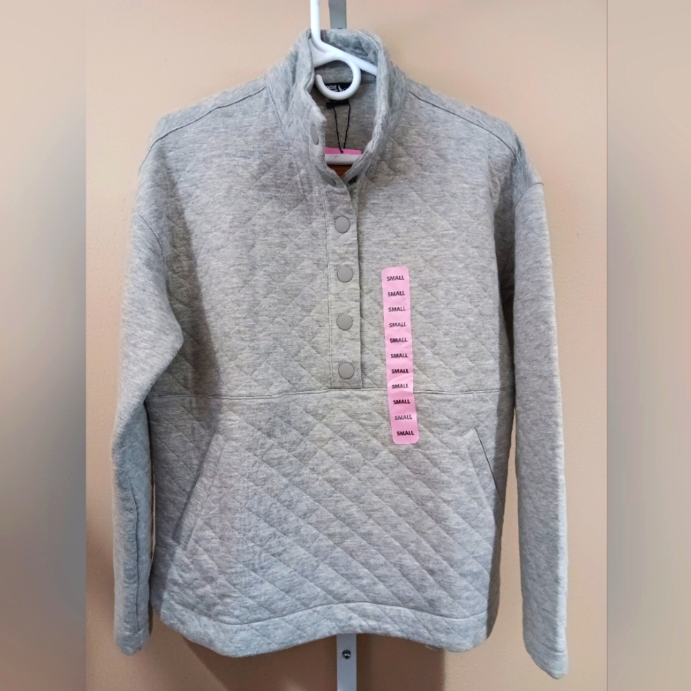 Eddie Bauer Women's (Size S) Gray Kangaroo Pockets Quilted Pullover (NWT)